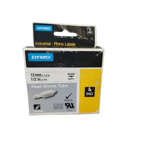 DYMO 18055 RhinoPro Heat Shrink Tube Black on White 1/2" x 5 ft